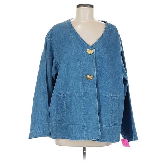 Vintage Denim Gold Heart Button Denim Swing Jacket Size Medium - Picture 1 of 2